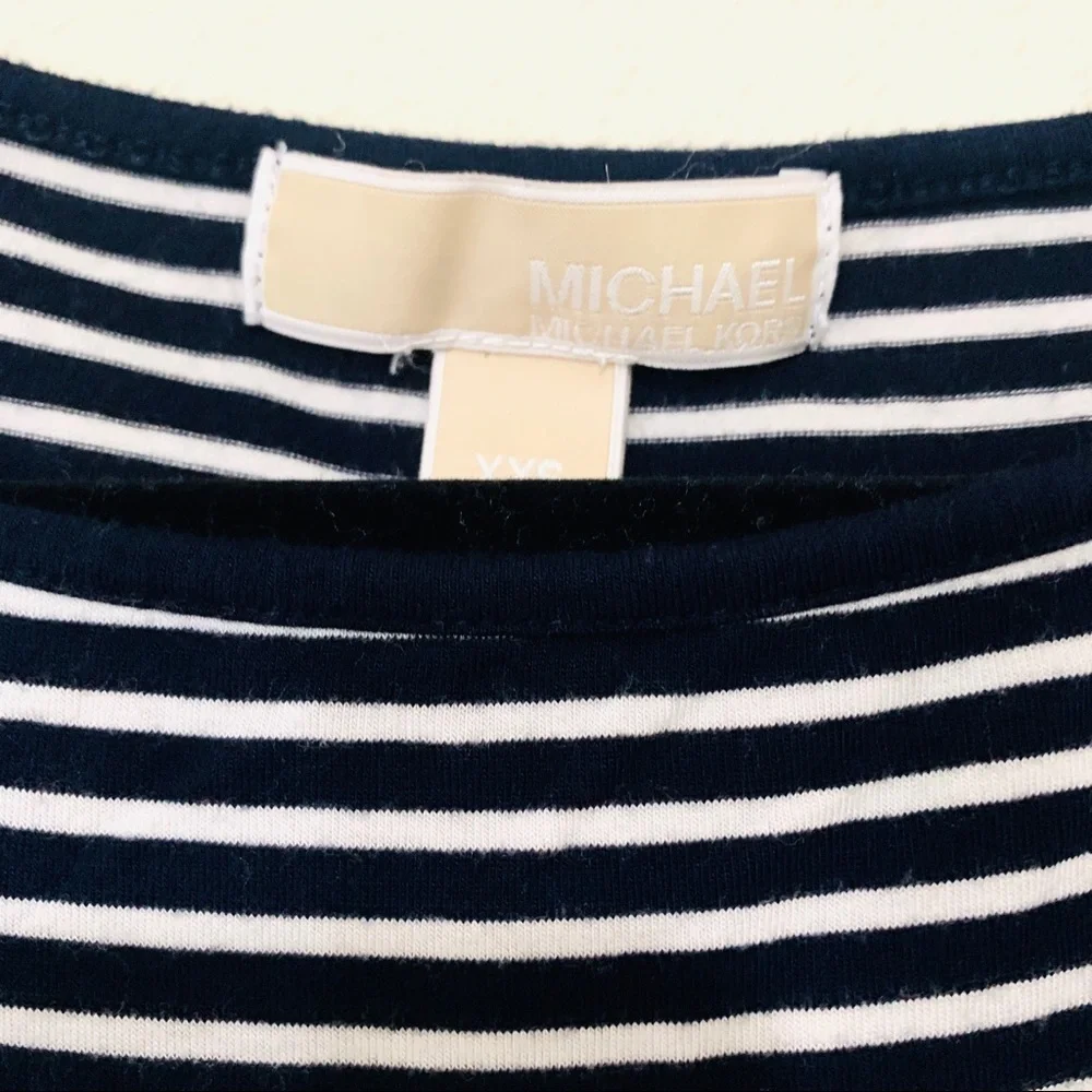 MICHEAL KORS M long sleeve black white striped dress nautical preppy comfy chic